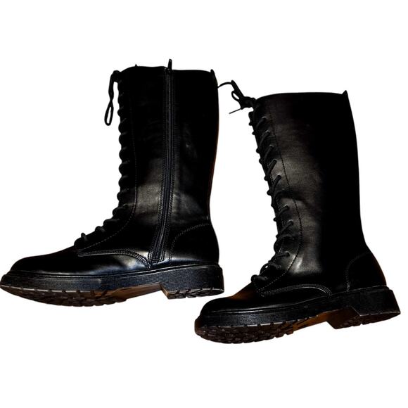 Steve Madden 5 Black Women's Combat Ridding Boots Girl's Lace Up  Shoes - Picture 3 of 8